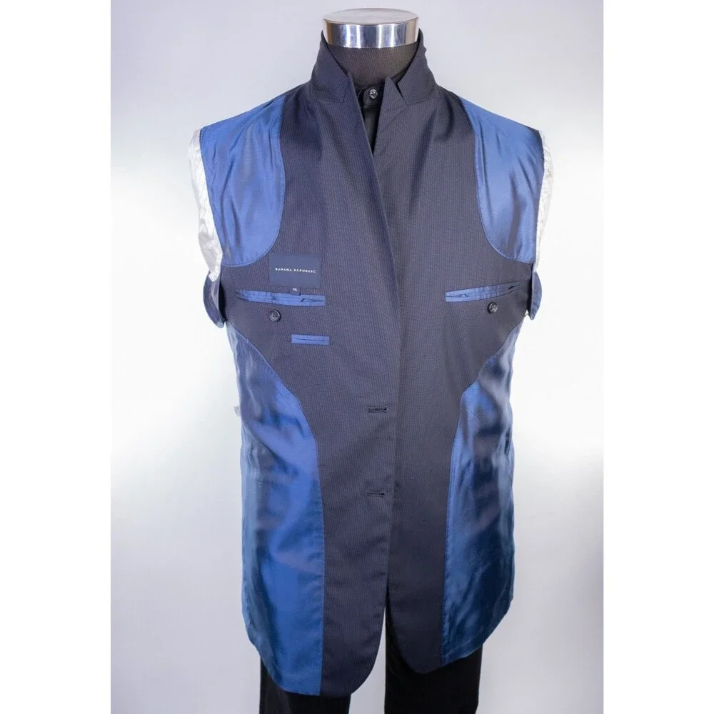 Banana Republic Blazer Mens 42L Blue Pinstripe Wool/Silk Blend Sport Coat Jacket